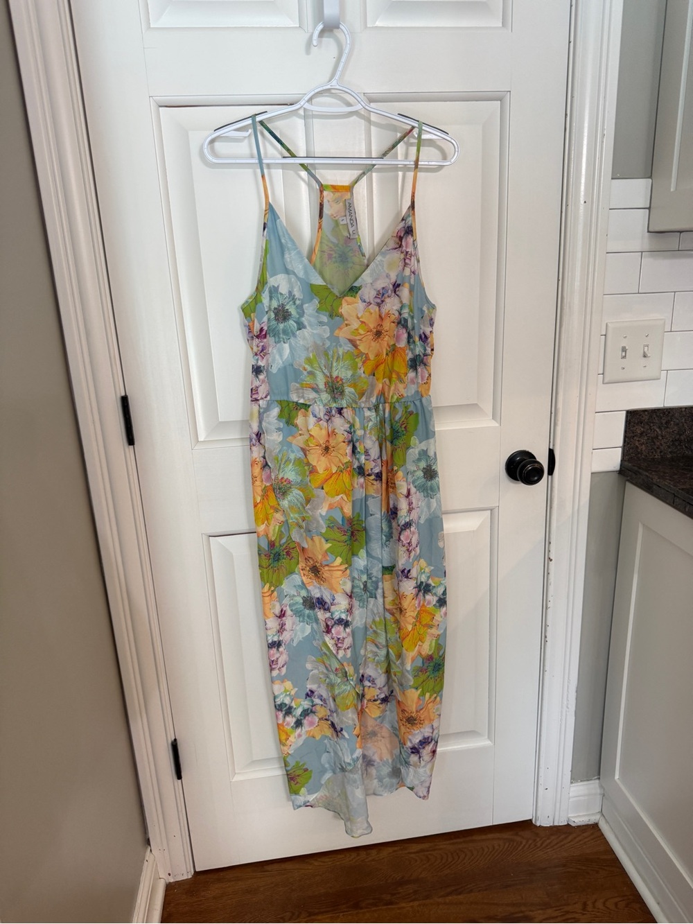 Amanda Uprichard Floral Chiffon Maxi Dress Pastel Blue Racerback 25775 - Picture 3 of 13